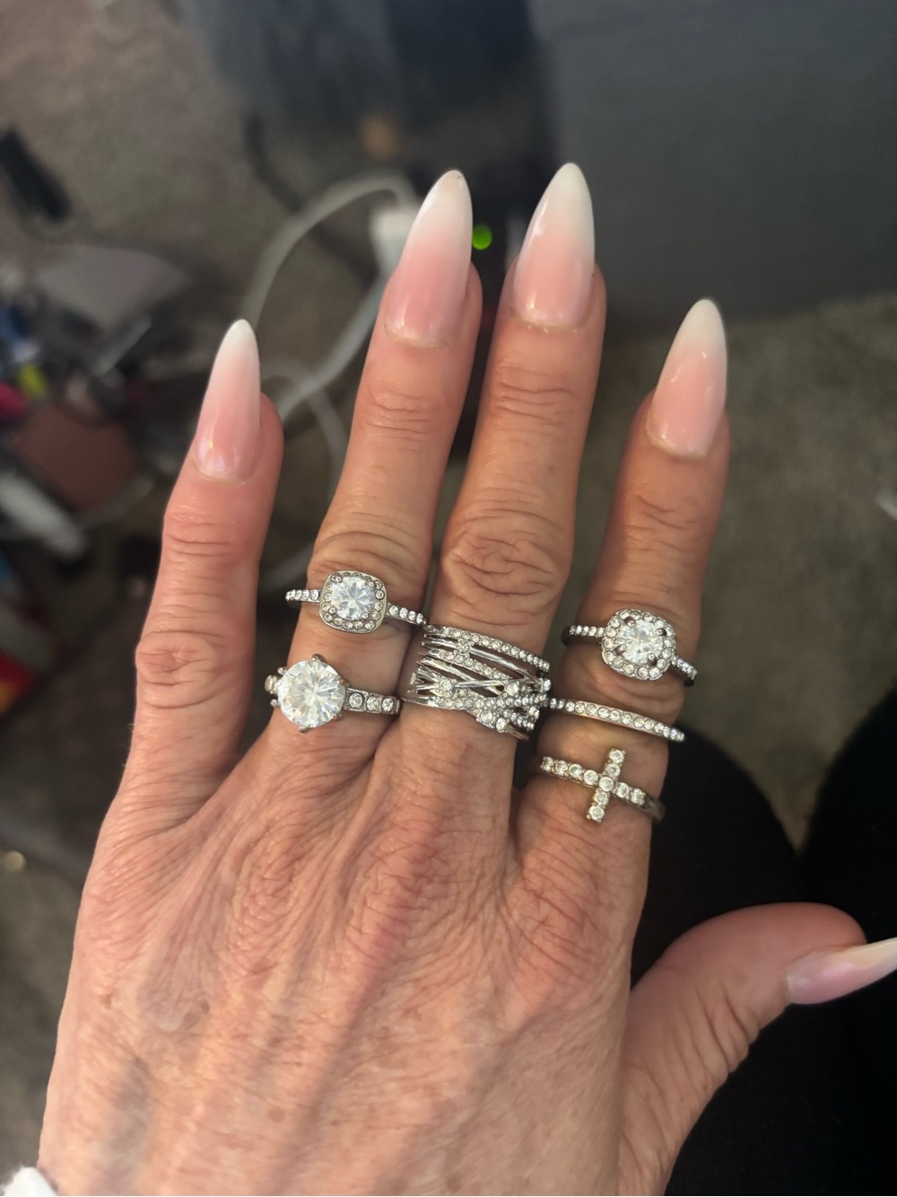 Sterling Silver CZ Stackable Rings Set in White